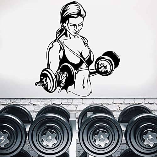 QIANGTOU Bodybuilder Girl Gym Fitness Entrenador Deporte Músculos Mujer Etiqueta de la Pared Vinilo Arte Interior Gimnasio Calcomanía Mural Decoración Cartel de la Pared 42x47cm