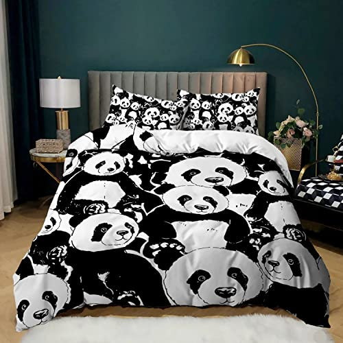 WSNY Pandabär Bettwäsche 135x200 Kinder Bettwäsche mit Panda Muster,Warm Cartoon Pandabär Thema Bettbezug mit Kissenbezug 50x75 cm (A,135x 200 cm)