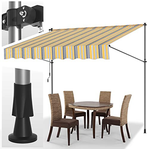 Joparri Tenda da Sole per esterno a Bracci con Manovella 400x120x200-300cm, regolabile in altezza, resistente ai raggi UV50+, Senza Forare, in metallo e 100% poliestere, Giallo blu