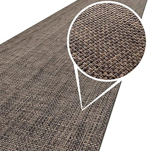 ANRO Läufer In-/Outdoor Teppich wasserfest Balkon Teppich auch für Balkon und Terasse Flur Bodenmatte wetterfest Braun Abwaschbar 120 x 50cm