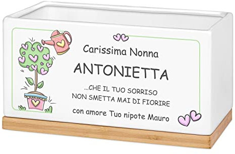 Maverton Vaso per fiori in ceramica - stampa personalizzata - fioriera rettangolare - vassoio sottovaso - dimensioni 25,7 x 13,5 x 14 cm - pensiero speciale per donna - albero d’amore