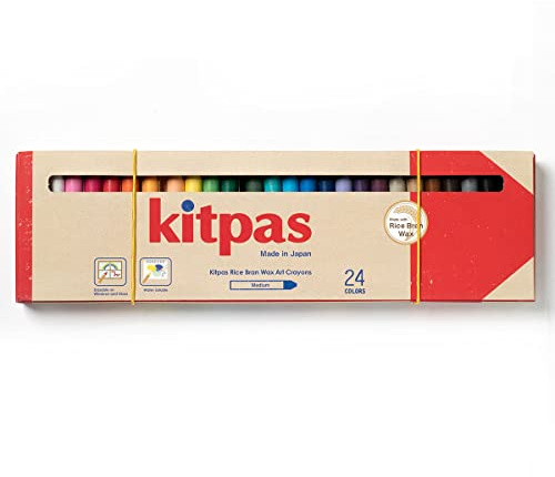 Kitpas Rice Bran Wax Art Crayons 24 Colors for Kids ages 3+, Window Art, Erasable, Water-Soluble, English Edition