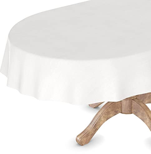 Wachstuchtischdecke Wachstuch Tischdecke abwaschbar Rechteck, rund, oval Premium Textileffekt Prägung Gartentischdecke Oval 140 x 240cm Schnittkante Weiß