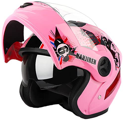 Casque de Moto intégral modulable modulable Homologué Dot/ECE Casque de Moto cyclomoteur Street Racing pour Adultes Hommes Femmes avec Double visière et Plaque réfléchissante,Rose,One Size