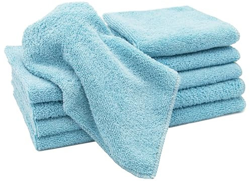 ZOLLNER 10er Set Mikrofasertücher für streifenfreien Glanz - flusenfreie und saugstarke Reinigungstücher - waschbar bis 60°C - 30x30cm in blau - Hotelqualität
