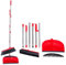 K-ONE Dustpan and Brush Set with Soft Bristle Broom Long Handled Brush Floor Sweeper Set Household Dust pan for Indoor Office Cleaning and Sweeping (Red)