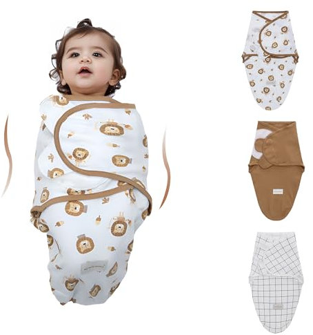 3 Pack Pucksack Baby 0-3 3-6 Monate Baby Decke Pucktuch Babyschlafsack Neugeborene Swaddle Decke aus 100% Bio-Baumwolle (Löwe, L)