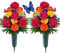 HENOMO Disposizione della tomba per lapide,Non sanguinato,Decorazioni della tomba Bouquet di fiori artificiale da esterno del cimitero di seta artificiale con vaso