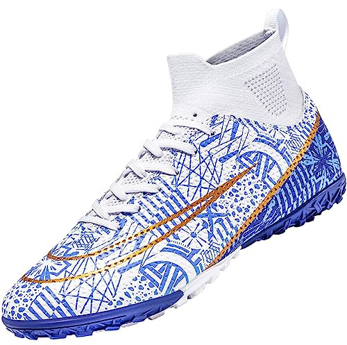 VTASQ Fußballschuhe Herren High Top Professionelle Fussballschuhe Outdoor Trainingsschuhe Jugendliche Athletics Sport Fußballspiel Training Sportschuhe Weiß 45 EU