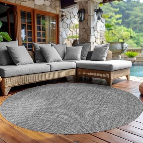 Carpettex Outdoor Teppich Wetterfest 160 cm Rund Sisal Optik Grau - Ideal für Balkon, Garten, Terrasse und als Küchenteppich - Draußen Teppich Waschbar, Flachgewebe, Wasserfest, Pflegeleicht