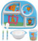 Piashow Sturzfest Kindergeschirr Set, 5er Baby Menü Tablett Geschirr-Set mit Schüssel, Teller, Tasse, Löffel, Gabel für Kinder ab 6 Monaten, Spülmaschinenfest(Blau Giraffe)