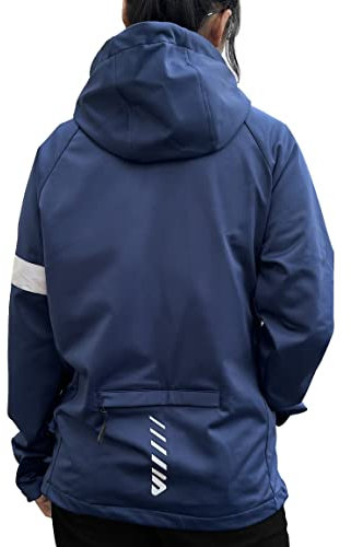 Lo.gas Fahrradjacke Damen Fahrradtrikot Reflektierende wasserabweisend 6 Taschen Mit Kapuze blau L