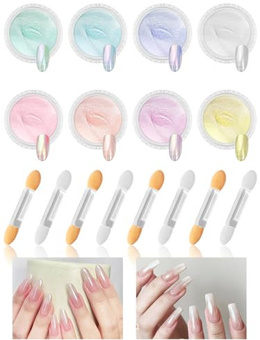 Ysimple 8 Schachteln Chrome Nail Powder Pearl, Neonail Glassy Pearl Effect Nagelpuder Mit 8 Bürsten, Pigmente Nägel Set Für Nägel, Pigmente Nägel Spiegeleffekt Für Maniküre Nageldesign DIY Salon