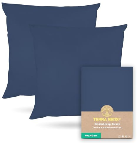 Terra Beds Kissenbezug 40x40 (Set mit 2) -100% Baumwolle Jersey 160 g/m², Oeko-Tex Zertifiziert - Kopfkissenbezug für Kissen 40x40 mit Reißverschluss, dehnbarem weich, atmungsaktiv (Dunkelblau)