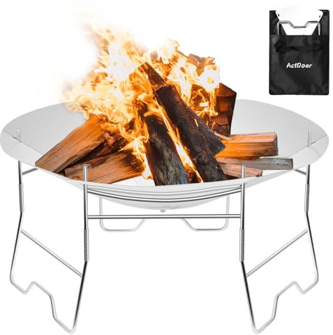 ActDoer Camping-Feuerstelle, 43,2 cm – 304 Edelstahl, tragbare Feuerstelle mit Aufbewahrungstasche für Holzverbrennung im Freien, Camping, Rucksackreisen, Outdoor-Heizung