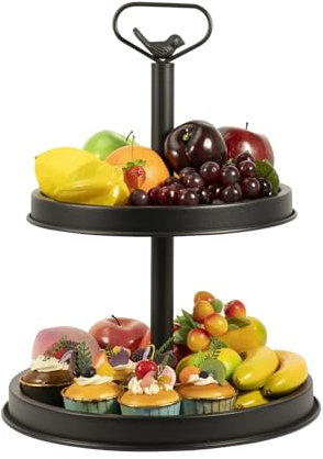 Soporte de bandeja de 2 niveles para mesa de café, soporte de exhibición de metal negro para postres y cupcakes, bandeja redonda para servir para mesa, centros de mesa, granja, cocina, Halloween,