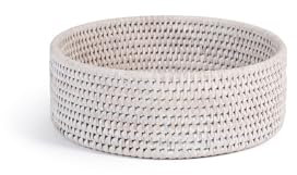 H&H Cestino Tondo in Rattan Sbiancato 22xH7 cm – Porta Pane, Organizer, Porta Condimenti – Intrecciato a Mano, Stile Naturale, Boho Chic – Versatile e Decorativo