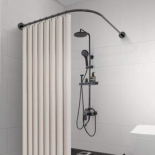 Bastone tenda doccia semicircolare asta a l per tenda doccia senza perforazione Installazione Di Trapano e Non Richiede Staffe A Soffitto Asta Per Doccia in Acciai(Size:A 70-95m x 70-95cm,Color:Nero)