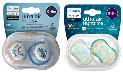 Philips Avent Ultra Air Schnuller für Babys von 0-6 Monate, 4 Stück, inklusive Transport- und Sterilisationsbox