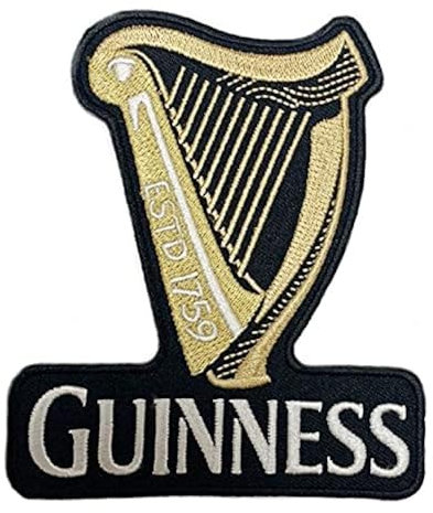 Guinness Harp Logo Patch (4 Inch) Embroidered Iron-on or Sew-on Badge St James Gate Brewery Crest Dublin Ireland Travel Irish Souvenir Emblem DIY Gift Patches