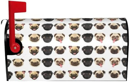 Schwarz-gelber Mops-Briefkasten, wasserdicht und sonnenfest, macht Ihren Briefkasten einzigartig