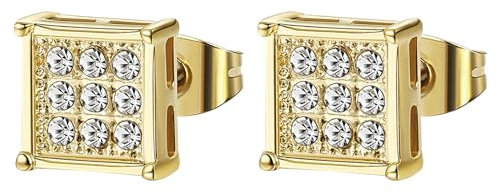 JewelryWe Quadratische Ohrstecker Zirkonia Ohrringe: 6mm Gold Damen Herren Edelstahl Quadrat Gestüt Ohrringe Ohr-Piercings mit Cubic Zirkonia Elegant Glitzer Ohrschmuck für Frauen Männer