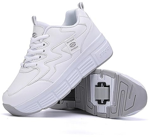 XRDSHY Schuhe Mit Rollen für Junge Mädchen - Kinder Sportschuhe, Skateboard Schuhe, Sneakers - Weiß1-38EU
