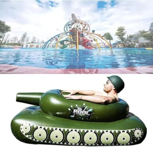 Pool Aufblasbarem Tank mit Wasserwerfer, Sprühwasser Panzer Schwimmsessel, Wassersprühring Panzer Schwimmring Spielzeug, Sommer Pool Punisher Schwimmbad Wasserkampf (Color : Green, Size : Aldult)