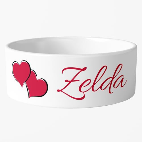 Personalisierter Hundenapf Futternapf aus Keramik mit eigenen Logo oder beliebigem Text (Überlappende Herzen)