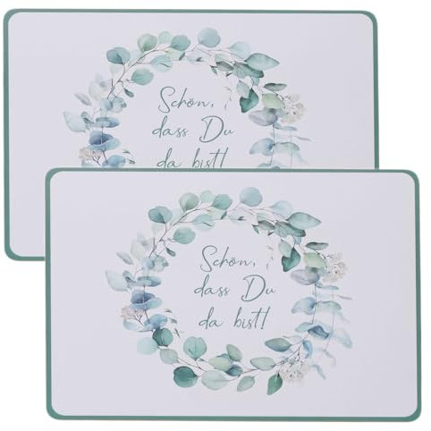 LS-LebenStil 2X Kork Retro Tischset Eukalyptus Schön das Du da bist 40x30cm abwaschbar Korkunterseite Placemate Tisch Untersetzer Unterlage Teller Geschirr Vasen