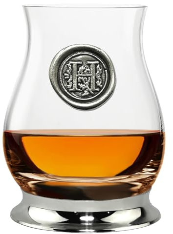 English Pewter Company Glencairn Personalised Whisky Mixer Glass with Monogram Initial - Unique Gifts for Men - with Your Choice of Initial 350ml [WGP108] (H)