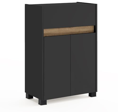 Lomadox Kommode Unterschrank Seitenschrank CORATO-80 in anthrazit mit Blende in Wildeiche Nb.