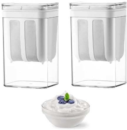 Lomonmen Yogurt Strainer with Lid - Fine Mesh Cheese Maker for Thick Greek Yogurt & Soybean Milk (2pcs White, 1100 ML)