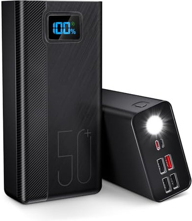 50000mAh Power Bank:22.5W Batería Externa de Carga rápida con Gran Capacidad y 5 Salidas y 3 entradas 2.5×20000 mAh