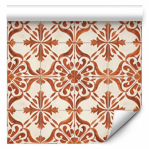 murando - Tapete selbstklebend 10m Muster im Retro Stil - Wandtattoo dekorative Möbelfolie Dekorfolie Fotofolie Panel Wandaufkleber Wandposter Wandsticker - Style Terrakotta Orange f-H-10006-j-a