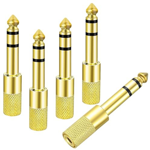 Diompirux Adaptateur Jack 6.35mm Mâle vers 3.5mm Femelle (5 Pack), Adaptateur Prise Jack Stéréo Plaqué Or, Casque Prise Adaptateur, Big Jack vers Mini Jack, pour Casque Audio, Microphone