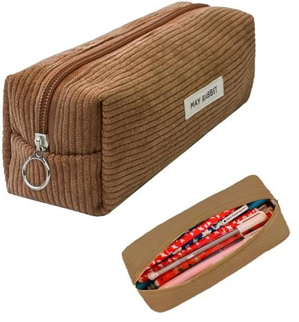 YALiya Mäppchen Cord-Stoff, Federmäppchen Tragbare, Aufbewahrungstasche Federmäppchen mit Großem, Fassungsvermögen Pencil Case mit praktischem Reißverschluss,für Schule,Zuhause und Büro(Braun)