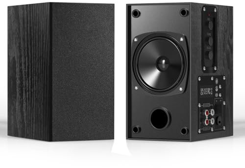 Elimavi Active Bookshelf Speaker, PC Speaker with 4-inch Woofer, 60-Watt High Power Output Stereo System, 3.5mm RCA Inputs, for Turntable/Computer/Projector, Wall Mounting