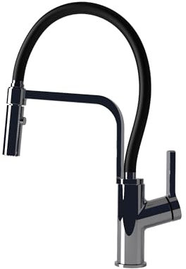 EDESA Grifo VICTORIA CROMO Caño Alto Semi-Profesional Mando Estilo Tirador Función Aireador Función Ducha Apto para Instalación en Fregadero Refuerzos Triangulares Ancho 24 cm Bicolor