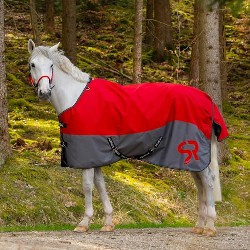 SUNRIDE Winterdecke 100g für Pferde (Stockholm) - mit Unterdecken kombinierbar - wasserdicht - 3.000mm Wassersäule - extrem atmungsaktiv - 1200D (rot, 125 cm)