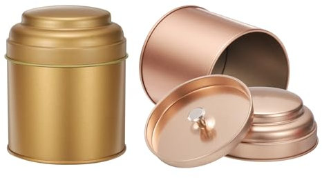 sourcing map 2 Pcs Tea Tins Canister with Airtight Double Lids, 8 oz Small Round Tin Can Box, Kitchen Canister Containers for Loose Tea Coffee Candy Spices, Bronze Gold, Rose Gold