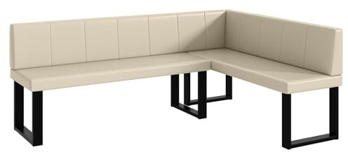 MEBLINI Eckbank für Esszimmer - Küchenbank - Essecke - Sitzecke Küche - Peter - U-Beine 142x196x87cm Rechts - Creme Kunstleder