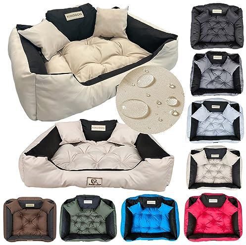 KING DOG Orthopädisches Hundebett sehr Grosse Hunde Waschbar 3XL 145x115 cm Hundekissen Haustierbett Hundekorb | Hundecouch mit Hohem Rand | Wasserdicht Material Silikon Füllung Beige