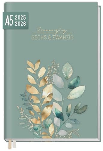 Häfft® Chäff-Timer 2025/2026 A5 Shiny Leaves Kalender für 18 Monate: Juli 2025 bis Dez. 2026 - nachhaltig & klimafreundlich