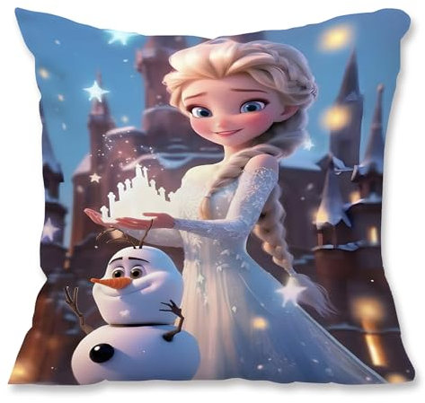 YFCHOTI Kissenbezug Kinder, Eiskönigin Zierkissenbezüge Eisa-Prinzessin Kissenhülle, Cartoon Kopfkissenbezug mit Doppelseitigem Muster und Verdecktem Reißverschluss für Bett Sofa Stuhl Auto, 45x45cm