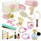 Feelhap Holzschminke Spielset Mädchen Schminkkoffer Kinder,17-teiliges Holz Kinderschminke Set Spielzeug Mädchen Holz Makeup Schminke Spielzeug mit Friseur Set,Geschenk für Kinder ab 3 4 5 6 7 Jahre
