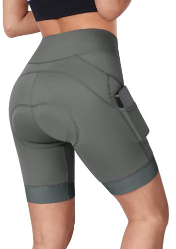 BERGRISAR Fahrradhose Damen Gepolstert Radlerhose Radhose mit 4D Sitzpolster Atmungsaktiv Elastische Grau XL