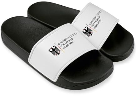 Badelatschen lustig Bundesinstitut für lecker Bierchen - Saufi-Letten Badeschuhe Herren Hausschuhe, Schlappen Bier-Latschen Männer (Schwarz-Weiß, EU Schuhgrößensystem, Erwachsene, Numerisch, M, 44)