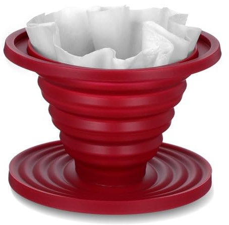 Gjinxi Collapsible Pour Over Coffee Dripper, Reusable Silicone Filter Holder, Travel Portable Pour Over Coffee Maker for Camping Picnic Party Traveling Office(Red)