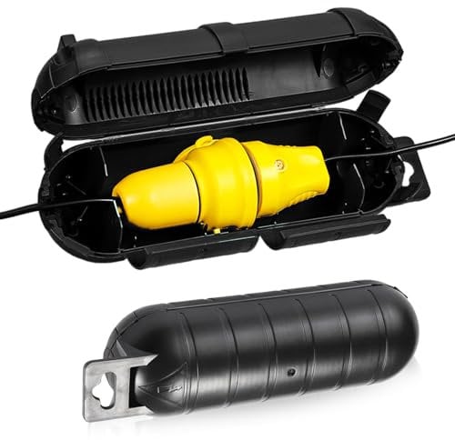 2 Stück Kabelbox Wasserdicht, IP44 Wasserdichte Box Wasserdichter Safe Box 23x7,5x7cm Schutzbox mit Aufhänger und Abnehmbarer Begrenzer für Verlängerungskabel Elektrowerkzeug Schwarz